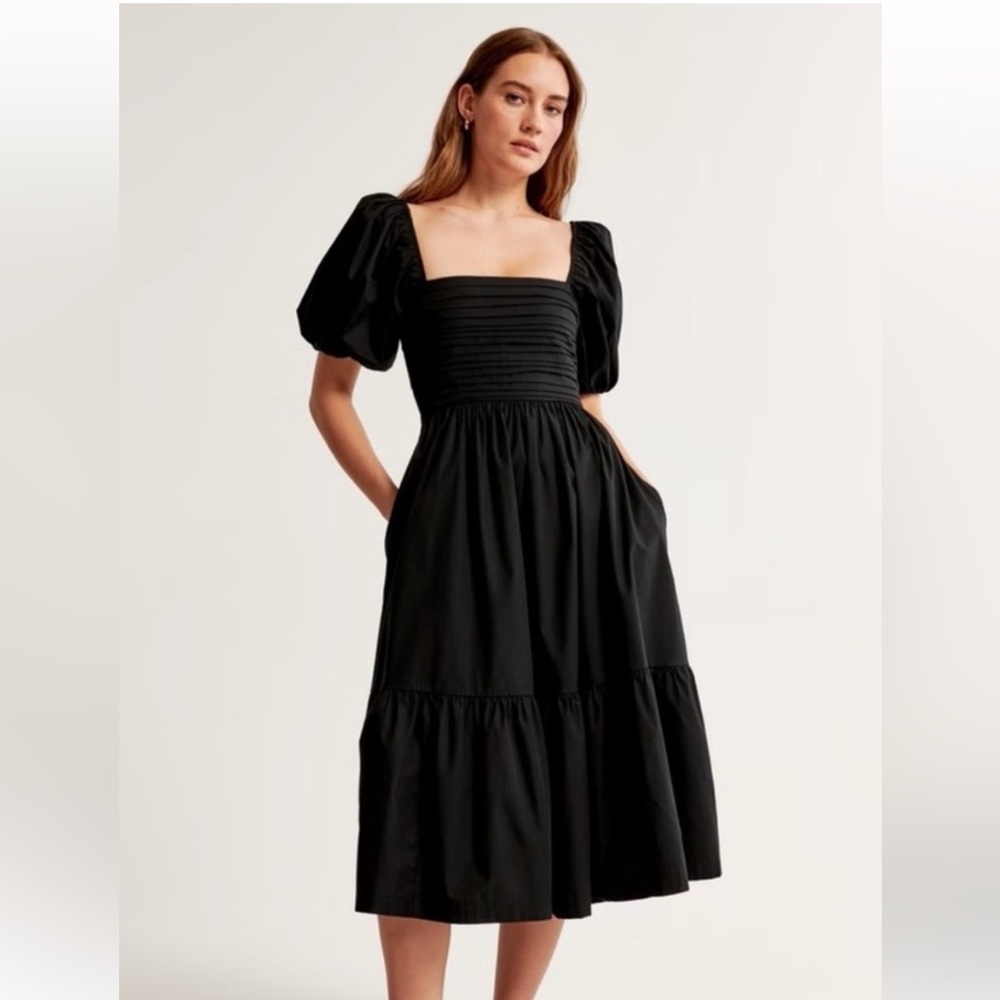 NWT Abercrombie & Fitch XSP Emerson Linen-Blend Puff Sleeve Midi Dress